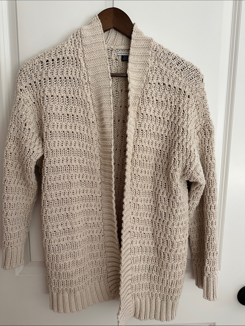 American Eagle Outfitters Cream Open-Front Knit Cardigan